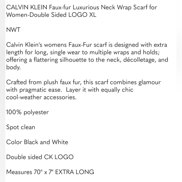CALVIN KLEIN Faux-fur Luxurious Neck Wrap Scarf for Women-Double Sided LOGO XL - Picture 8 of 8